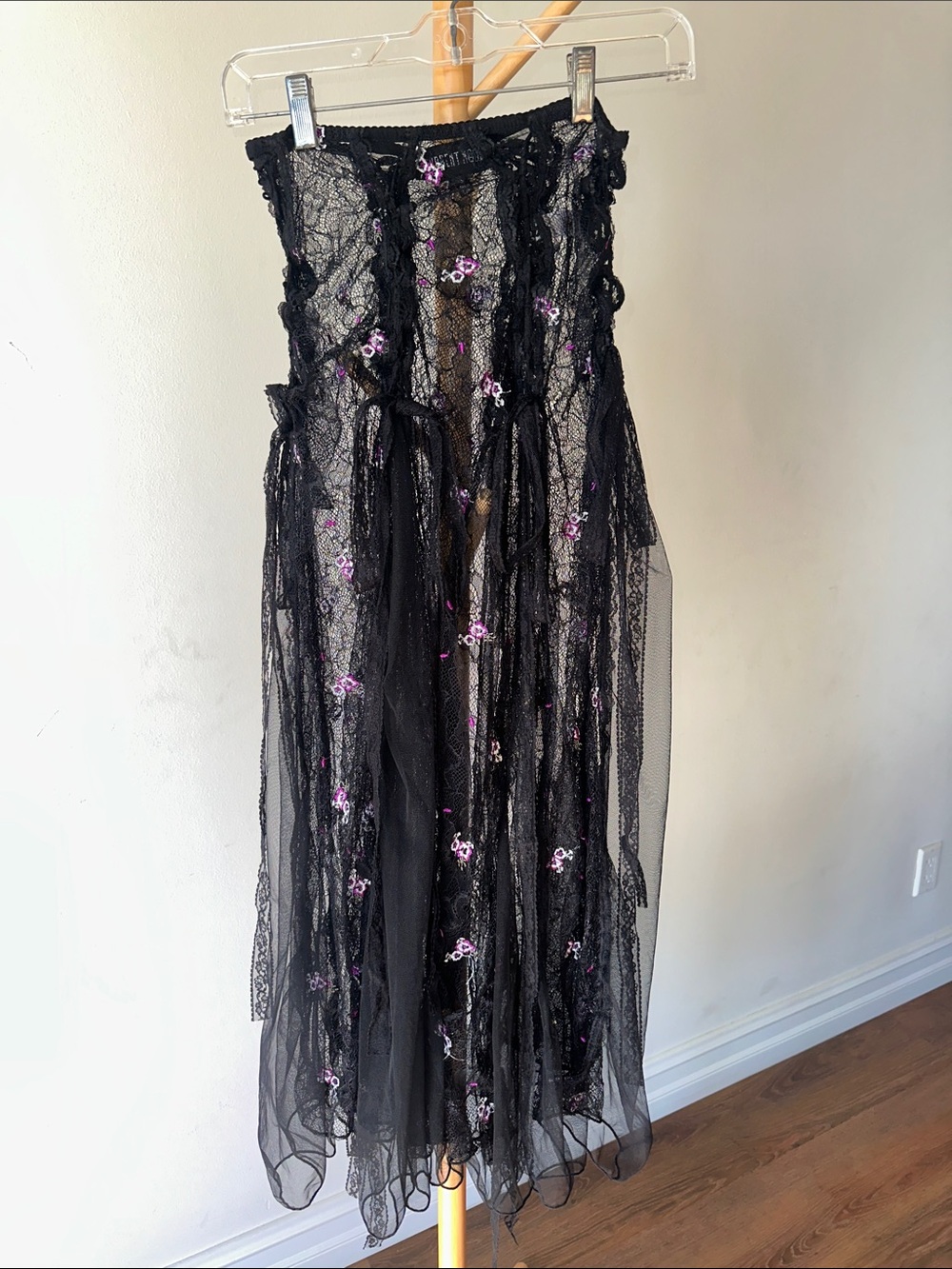 Current Mood Black Lace Skirt with Purple Floral Accents